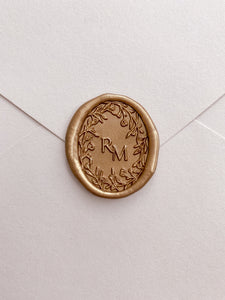 Personalized monogram rectangular border wax seal in gold