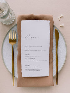 White handmade paper menu card