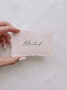Beige Handmade Paper Calligraphy Place Card