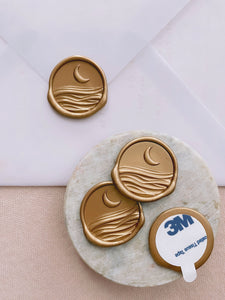 3D moon and ocean wax seal stickers in gold