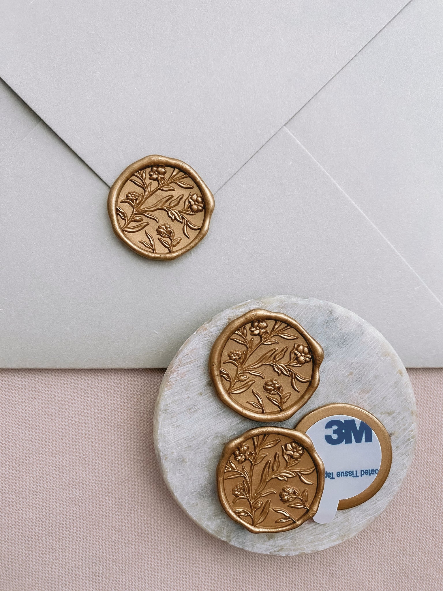 3D floral round wax seal stickers in gold