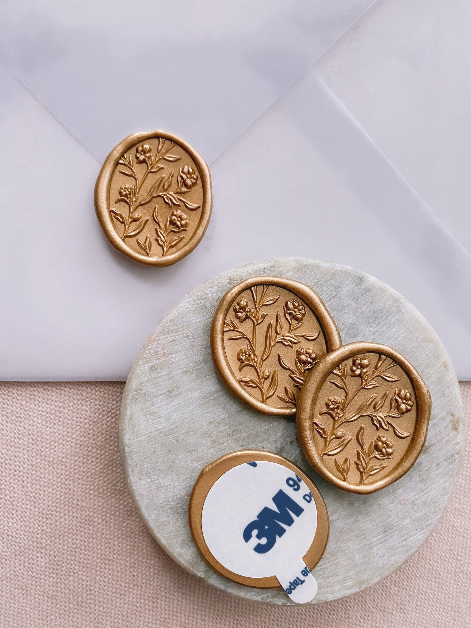 3D floral oval wax seals stickers in gold