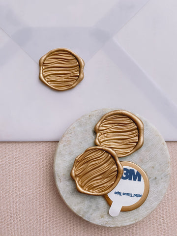 3D ocean waves wax seal stickers in gold