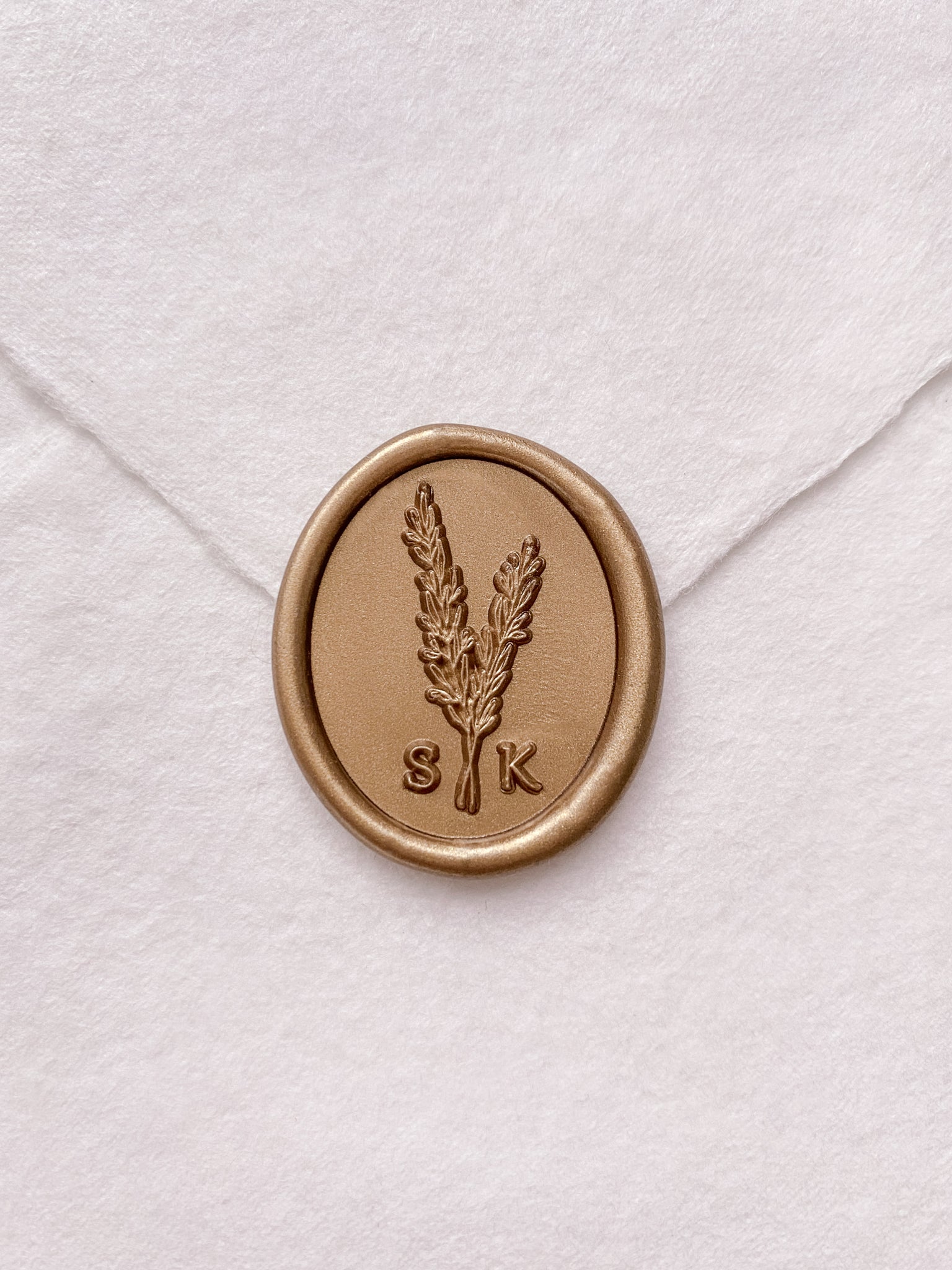 Rosemary leaf monogram wax seal in gold