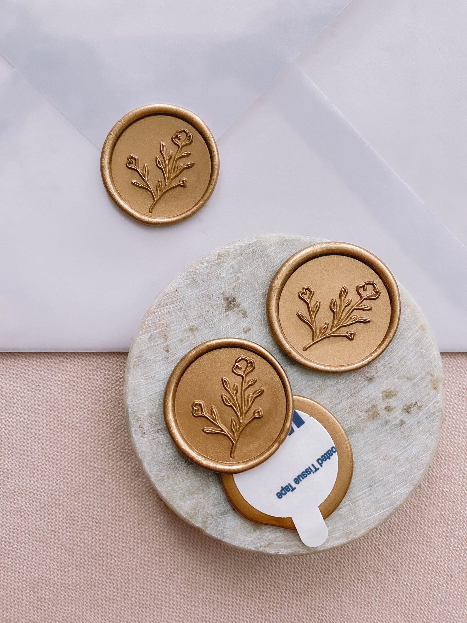 Botanical floral wax seal stickers in gold