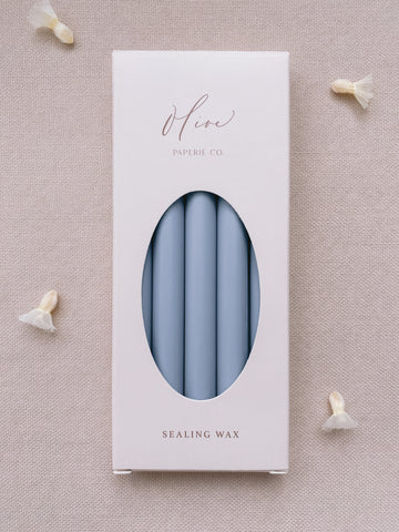 a box of 5 sealing wax sticks in dusty blue_front angle
