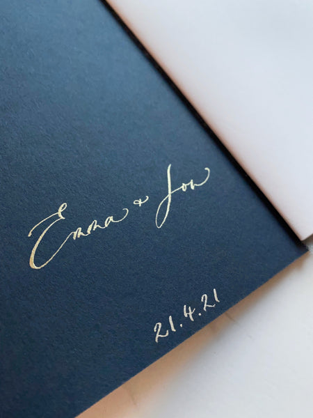 Gold Foil Vow Books in Navy Blue