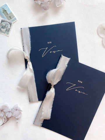 Gold Foil Vow Books in Navy Blue