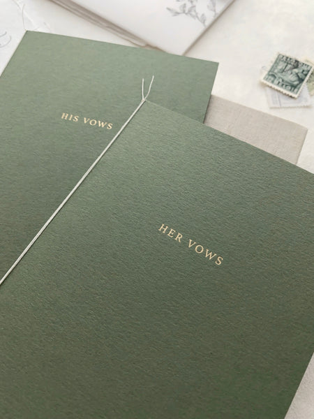 Gold Foil Vow Books in Olive Green