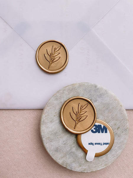 Leaf branch wax seal stickers in gold