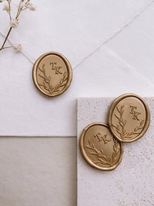 Oval leaves wreath design monogram wax seals in gold