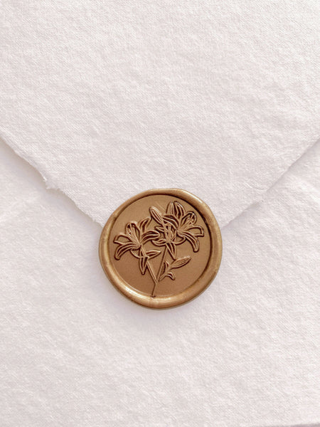 Lilies floral line drawing wax seal in gold