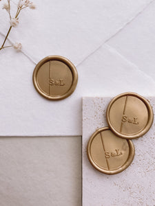 Modern monogram round wax seals in gold
