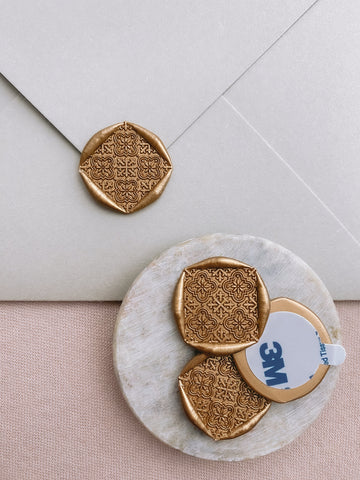 Moroccan tile pattern wax seal stickers in gold