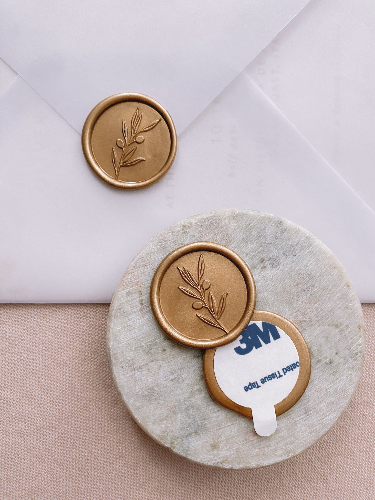 Olive branch wax seal stickers in gold