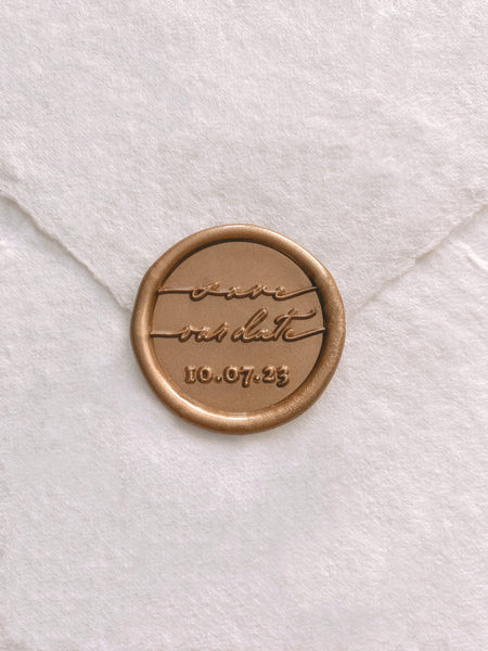 Personalized Save Our Date wax seal in gold