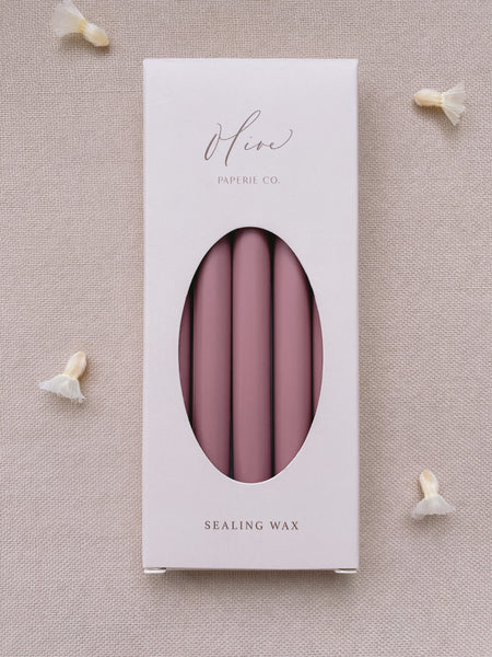 a box of 5 sealing wax sticks in mulberry dusty rose color_front angle