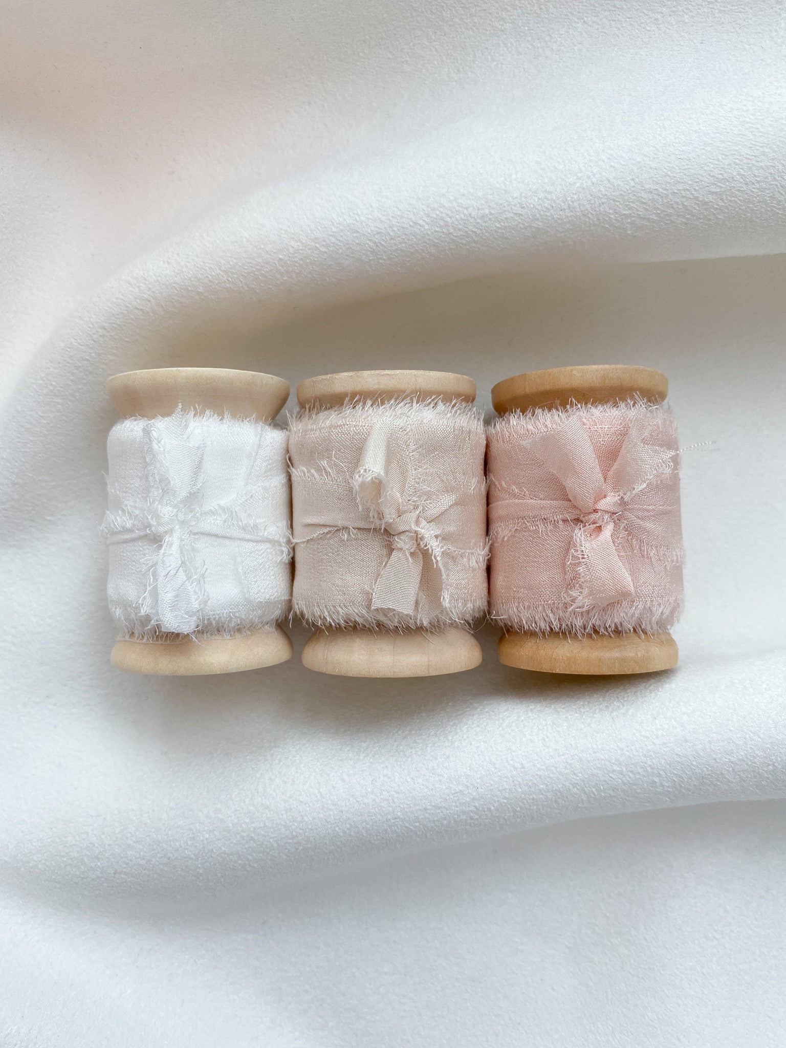 Raw edge 1 inch silk ribbon set of 3 in color Soft White, Cream White, and Nude