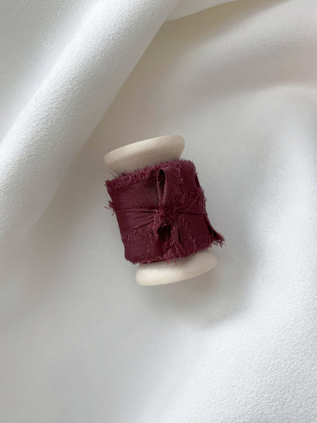 1 inch raw edge silk ribbon in color Wine