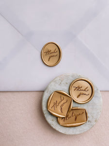 Thank you wax seal stickers in gold color in round, oval, diamond and rectangular shapes