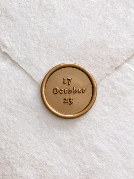 Personalized wedding date round wax seal in gold