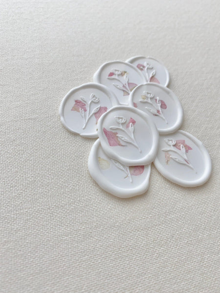 White Oval Wax Seals with Blush Dried Petals