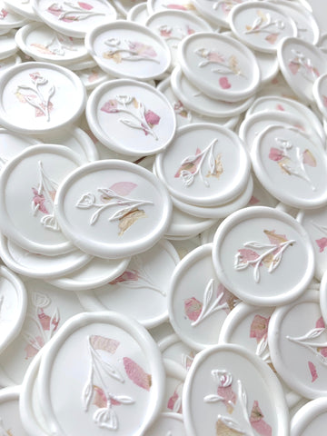 White Oval Wax Seals with Blush Dried Petals